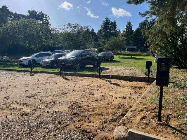 New EV charging points installed along the edge of the guest car park at Seckford Hall